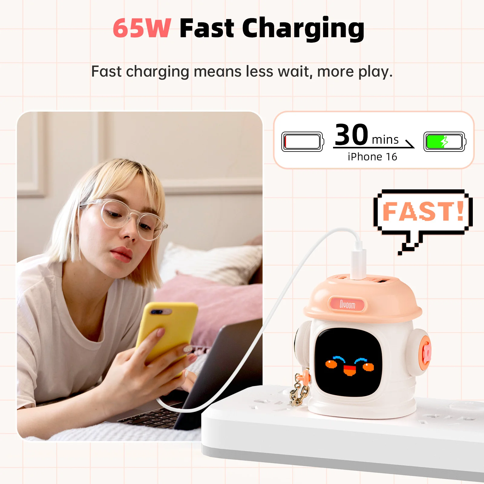 Divoom Dipow-65W Multi-Socket Fast Charger with Pixel Display - Image 12