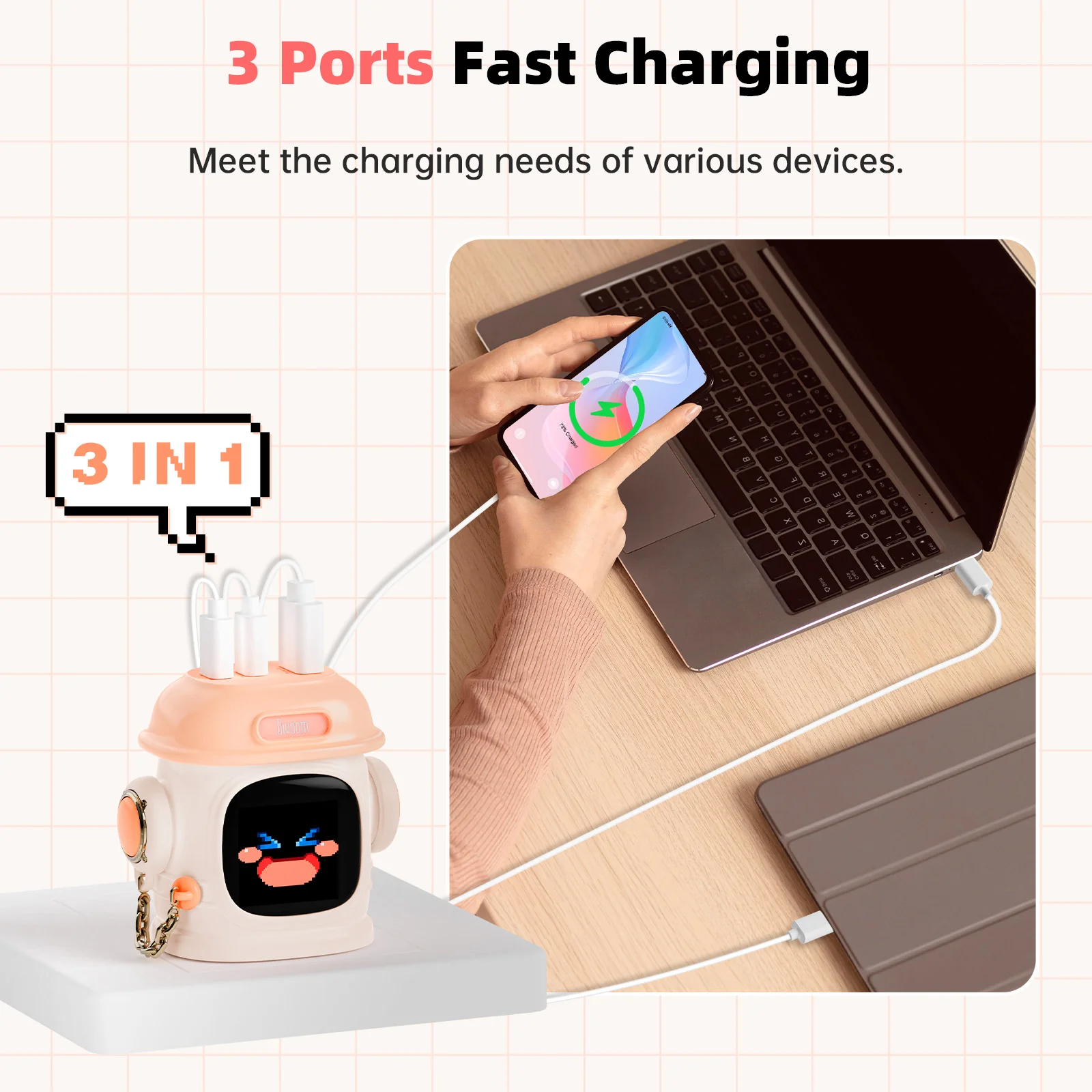 Divoom Dipow-65W Multi-Socket Fast Charger with Pixel Display - Image 13