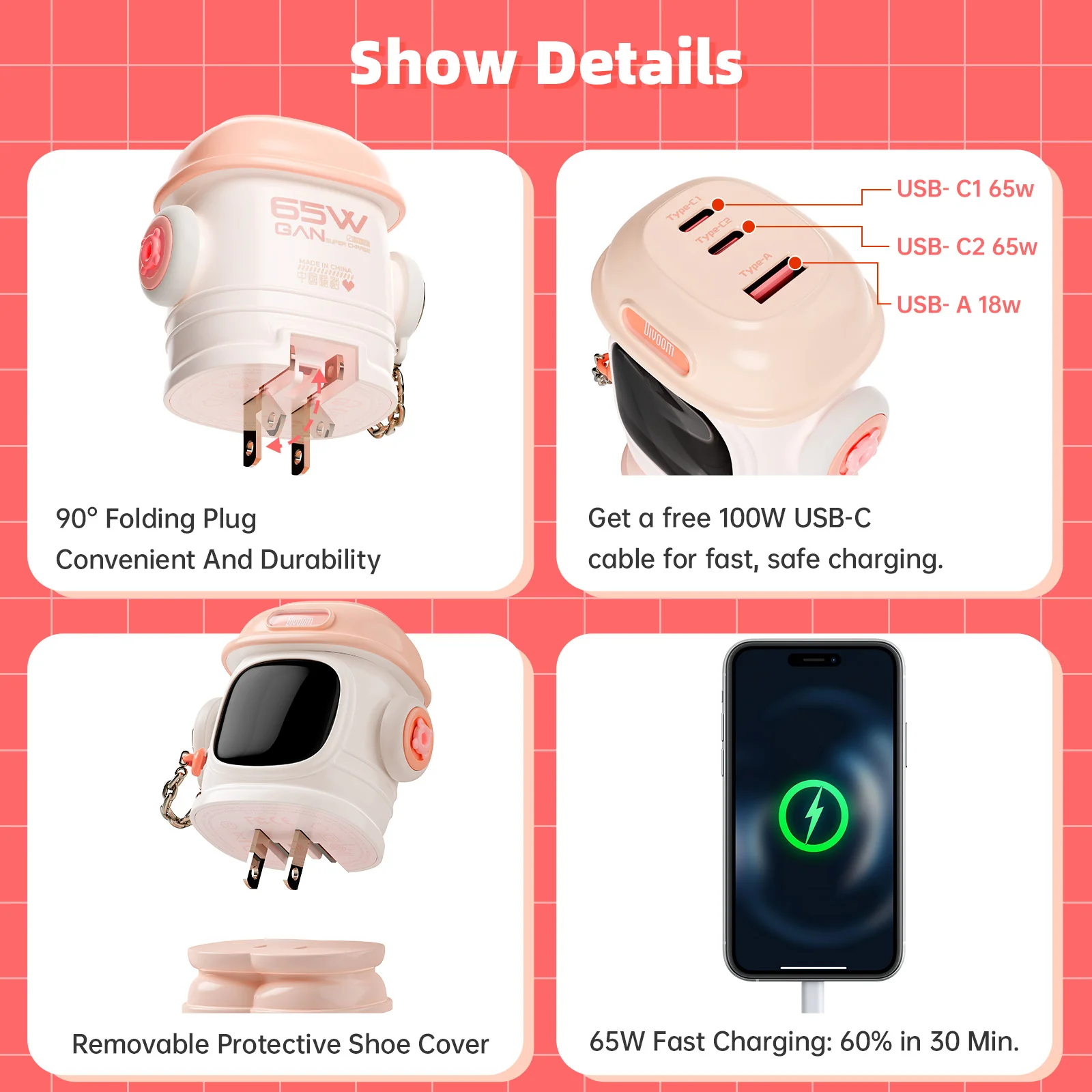 Divoom Dipow-65W Multi-Socket Fast Charger with Pixel Display - Image 16