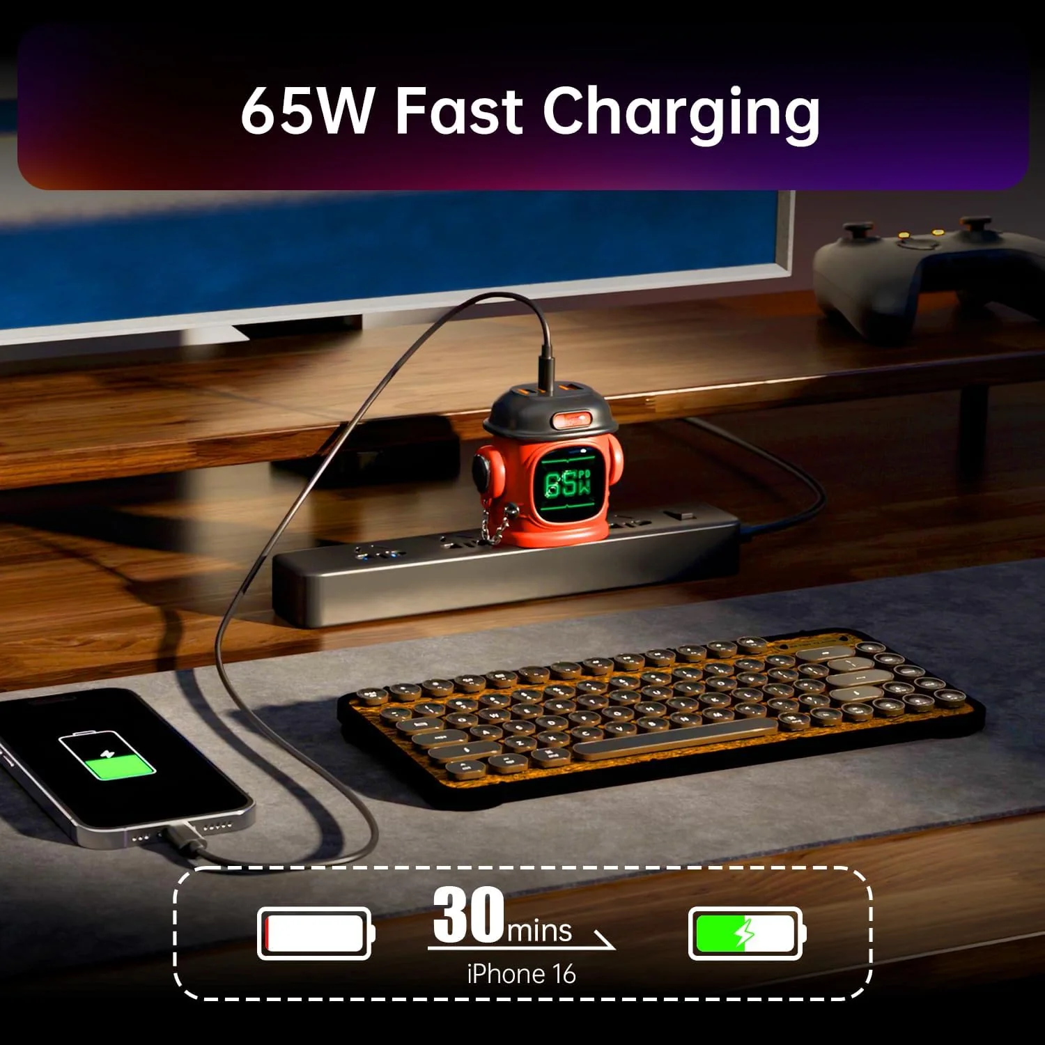 Divoom Dipow-65W Multi-Socket Fast Charger with Pixel Display - Image 6